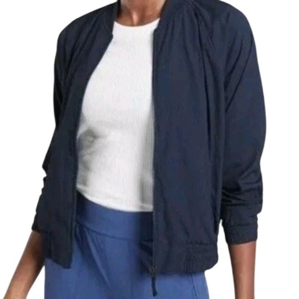 Athleta Amalfi Navy Blue Lightweight Bomber Jacket Womens Size Medium Athleisure